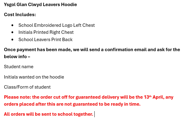 Apollo CR02 - Ysgol Glan Clwyd Leavers 25 - (£26.40 inc VAT)