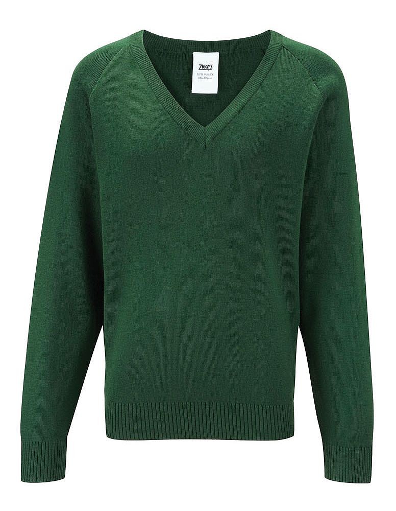 Ysgol Brynhyfryd Bottle Green V Neck Knitted Jumper 1WP (34 - 38″)