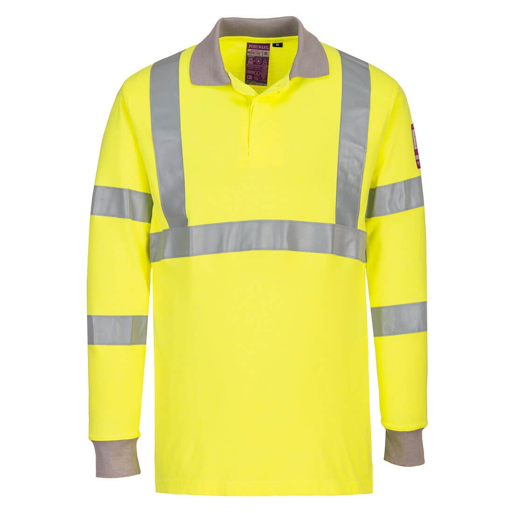 FR77 Flame Resistant Anti-Static Hi-Vis Long Sleeve Polo Shirt