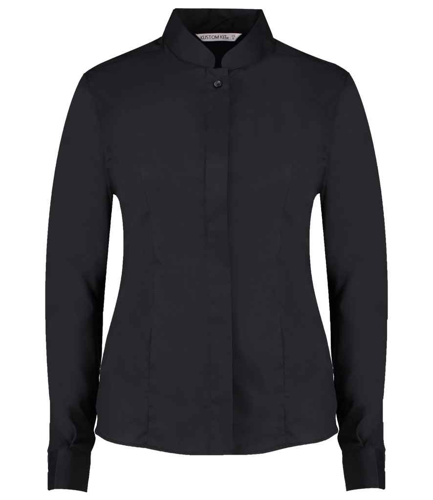 K261 Kustom Kit Ladies Long Sleeve Tailored Mandarin Collar Shirt