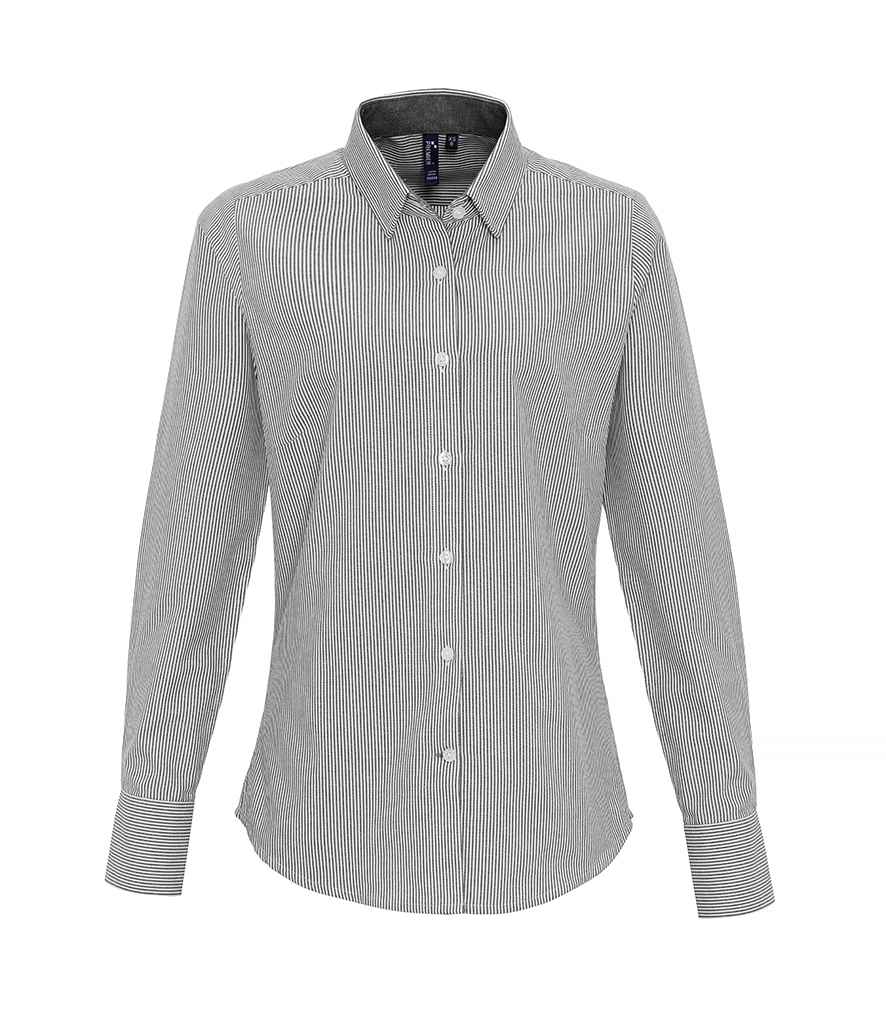 PR338 Premier Ladies Long Sleeve Striped Oxford Shirt