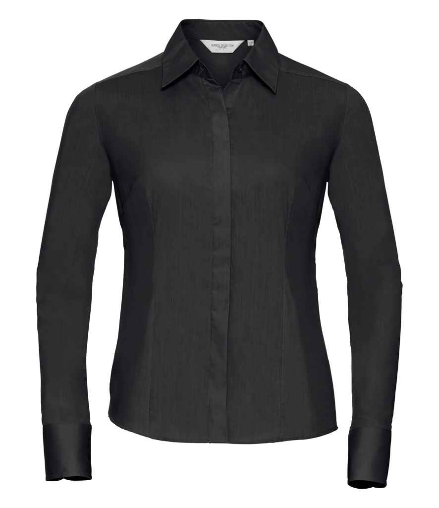 924F Russell Collection Ladies Long Sleeve Fitted Poplin Shirt