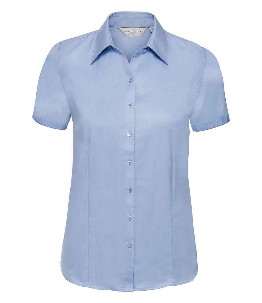 963F Russell Collection Ladies Short Sleeve Herringbone Shirt