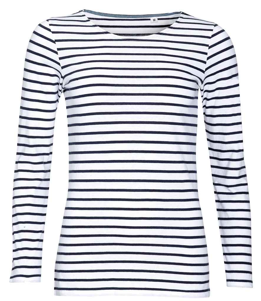 1403 SOL'S Ladies Marine Long Sleeve Striped T-Shirt