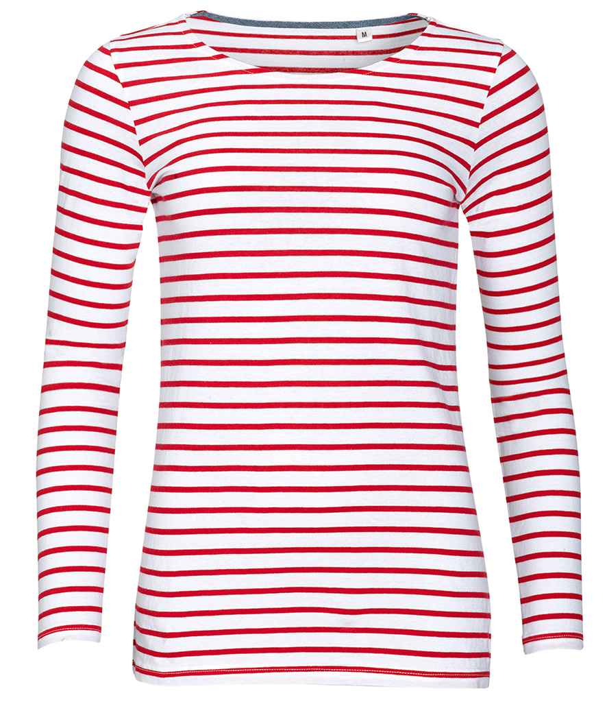 1403 SOL'S Ladies Marine Long Sleeve Striped T-Shirt
