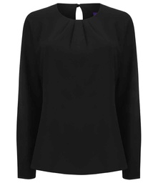 H598 Henbury Ladies Pleat Front Long Sleeve Blouse